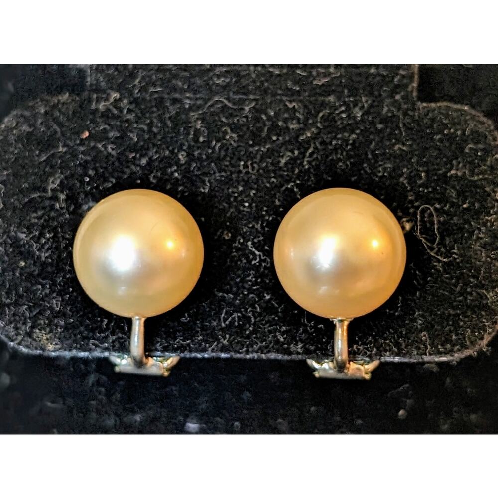 Vintage 'Original Patent HB' Pearl Silver Plated Clip On Earrings